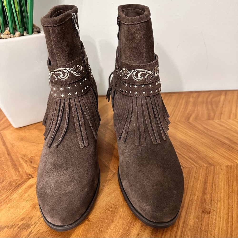 Montana West Trinity Ranch Brown Suede Fringe Ankle Boots SZ 10 Western NWOT - Picture 3 of 7